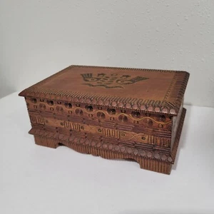 Vintage Handcrafted Trinket Box Wooden Polish Brass Inlay Birds Made In Poland - Picture 1 of 10