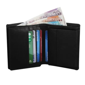 Mens RFID BLOCKING Genuine VT Leather Trifold Wallet Purse Cardholder 4010 Black - Picture 1 of 7