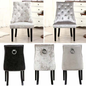 2/4 Piece Crushed Velvet Tufted Dining Chairs Studded Side Chair w/ Knocker Ring - Picture 1 of 19