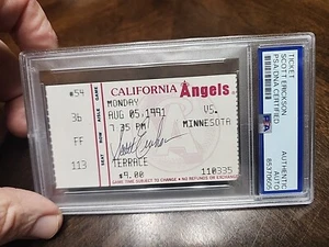 Scott Erickson Signed Angels Vs Twins 8/5/91 Ticket Stub PSA Encap - Picture 1 of 3