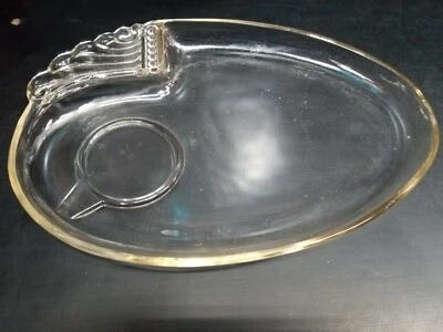 Federal Glass Columbia Clear Oval Glass Snack Plate Unique Platter Vintage  - Image 1 of 4