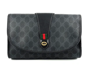 Vintage GUCCI Clutch Bag Sherryline GG PVC Leather Black Purse Authentic - Picture 1 of 19