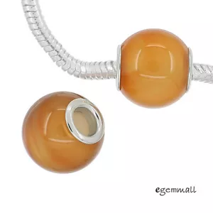 1PC Natural Carnelian Agate Barrel In Sterling Silver European Charm Bead #94358 - Picture 1 of 1