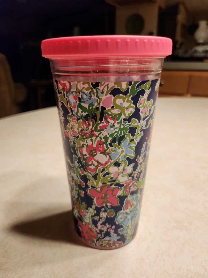 Taza de viaje floral azul rosa verde Lilly Pulitzer 16 OZ con tapa Foto 1 de 4
