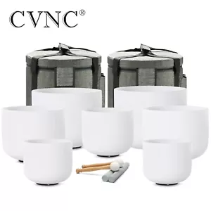 432Hz 7-12 inch 7 pcs Frosted Quartz Crystal Singing Bowl Set Bag for Meditation - Picture 1 of 8