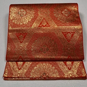 K3012234 Fukuro Obi Seda Japonés Oro Rojo K24 Hoja de Oro Puro Obi - Imagen 1 de 8