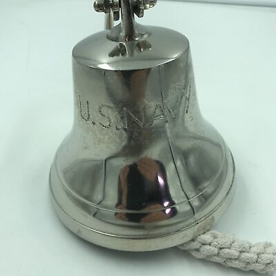 Nautical Chrome Finish Aluminum US NAVY Ship Bell With Rope, 6.5  Captain's Mess • 29.98$