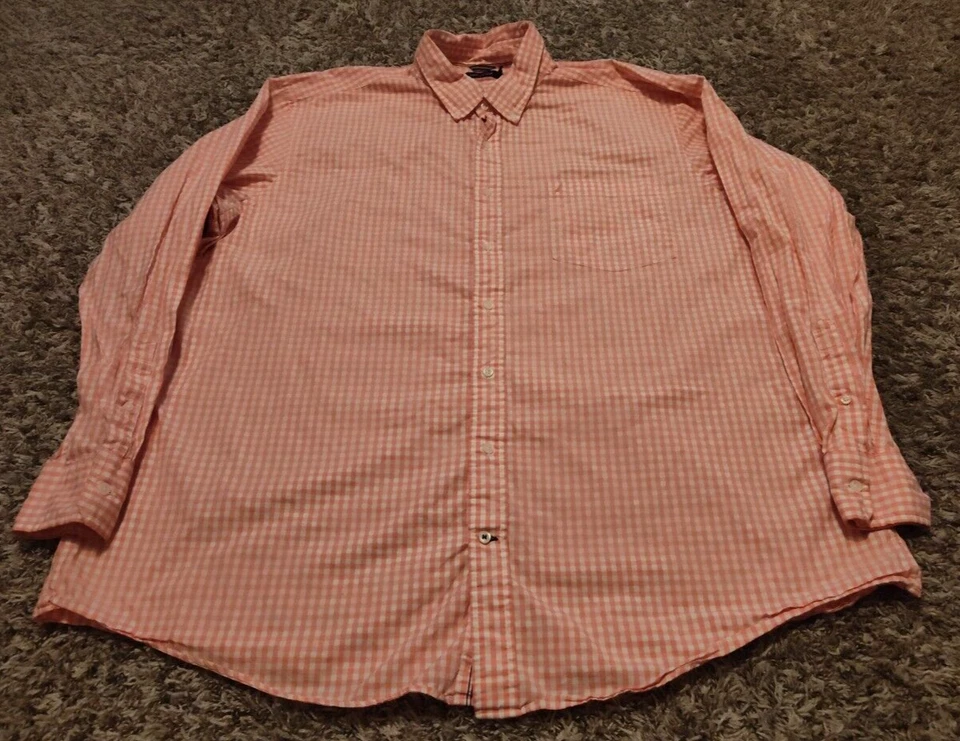 Nautica Shirt Mens 3XLT Pink Gingham Check Long Sleeve Button Down 100% Cotton - Image 1 of 4