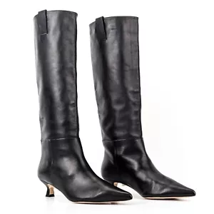 LK Bennett London Women Black Leather Eden tab Slip Heel Tall Boots 11US EUR 41 - Picture 1 of 8