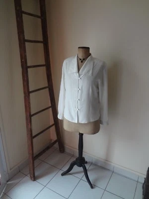 42 44 CHEMISIER ECRU TUNIQUE TOP HAUT VESTE TEE SHIRT BOLERO ROBE JUPE COL V ++  - Photo 1/4