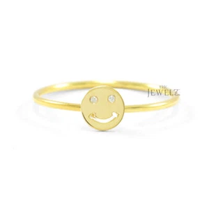 Anillo emoji sonriente de diamantes de oro de 14 quilates de 0,02 quilates vs/F-G talla - 3 a 8 EE. UU. - The Jewelz - Imagen 1 de 3