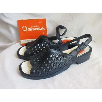 Sandalias Mujer Vintage 8 US 25 México Sandak Goma Moldeada Azul Julieta Nuevas de Lote Antiguo Foto 1 de 4