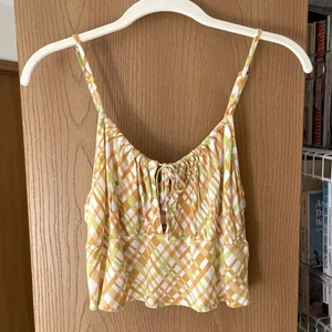 BP Nordstrom Tie Detail Crop Top Camisole Ivory Tan Happy Plaid Size M Preppy - Picture 1 of 8