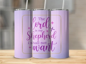 Vaso de metal delgado The Lord Is My Sheperd Christian 20 OZ con tapa y pajita - Imagen 1 de 1