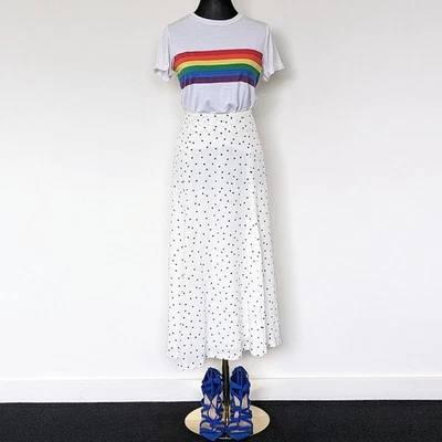 H&M White Black Polka Dot A line Midi Skirt High Waist Classic Vintage style XS - Image 1 of 4