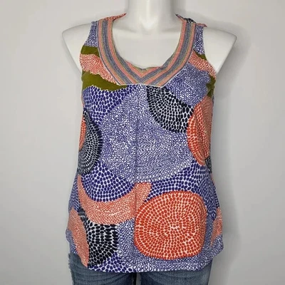 Camiseta sin mangas Boden naranja verde geométrica de algodón bordado 12 Foto 1 de 4
