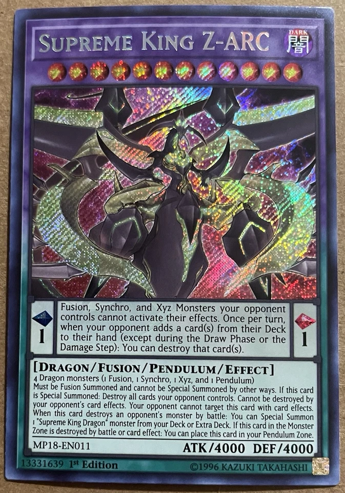 Yu-Gi-Oh!  SUPREME KING Z-ARC - SECRET RARE HOLO MP18-EN011 1ST EDITION MINT/NM - Image 1 of 4