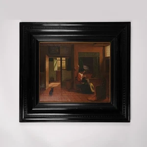 1800s Original Oil Painting by Pieter de Hooch in Original Black Frame - Picture 1 of 7