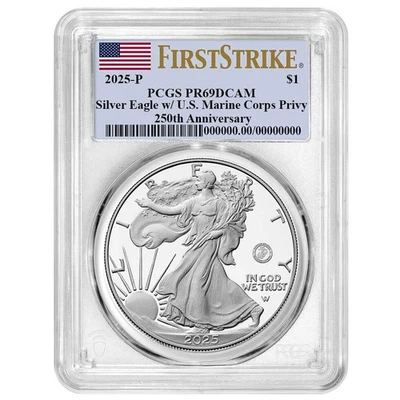 Presale - 2025-P Proof $1 American Silver Eagle Marine Corps Privy PCGS - Image 1 of 3