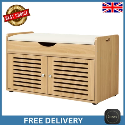 Wooden Shoe Storage Bench with Cushion Seat – Hallway Entryway Organizer Cabinet - Image 1 of 4