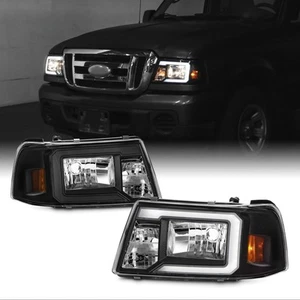 For 2001-2011 Ford Ranger Pickup LED Tube DRL Black Headlights Headlamps Left+Ri - Picture 1 of 7