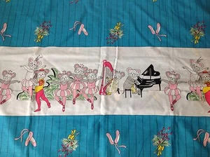 Mouse Mice Ballerinas Musicians turquoise fabric Crafts Quilts Piano Dancers - Picture 1 of 2