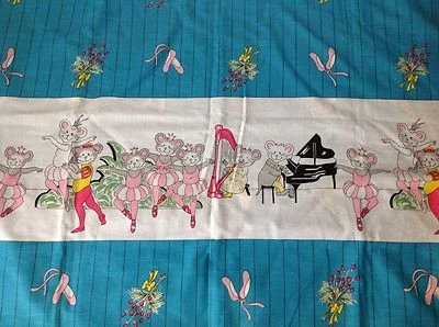 Mouse Mice Ballerinas Musicians turquoise fabric Crafts Quilts Piano Dancers - Image 1 of 2