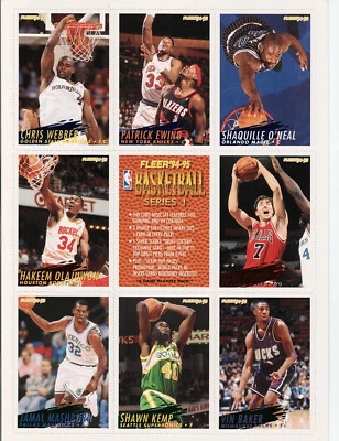 1994-1995 Fleer NBA Shaq, Ewing, Kukoc, Kemp Uncut Sheet Series 1 NBA Cards - Imagem 1 de 2