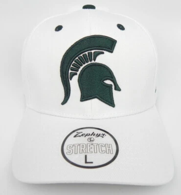 MICHIGAN ST. STATE SPARTANS NCAA WHITE STRETCH ZEPHYR ZHS CAP HAT FLEX-FIT NWT! - Image 1 of 4