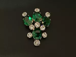 Clip pelliccia tono oro strass trasparente smeraldo revival art deco vintage anni '50 - Foto 1 di 3