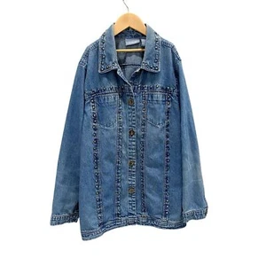 VTG Liz & Me Women’s Studded Blue Denim Cotton Trucker Style Jean Jacket 0X - Picture 1 of 12