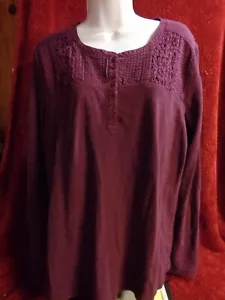 WOMENS NORTHCREST XL COTTON/POLY L/S PULLOVER BURGUNDY/PLUM SWEATER UPPER PLEATS - Picture 1 of 7