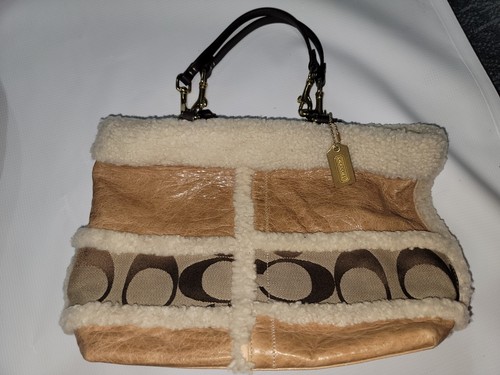Coach rara borsa a mano in shearling e pelle #10393