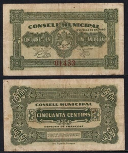 España Esplugas de Francoli / 50 centimos/ 14 de mayo del 1937 MBC/VF Bill - Picture 1 of 1