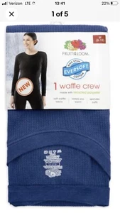 Fruit of the Loom Womens Beyond Soft Waffle Top Size M (8-10) Blue Thermal - Picture 1 of 6