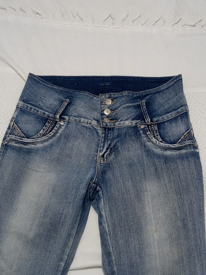 Diva Star Diseño Colombino Mujer Estrás Capris Azul Denim Elástico Talla 13 Foto 1 de 4