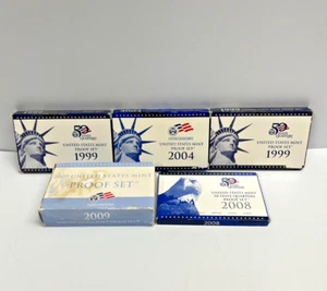 Lot of 5 - United States Mint Coin Proof Set OGP & COA 2009, 1999x2, 2004, 2008, - Picture 1 of 8