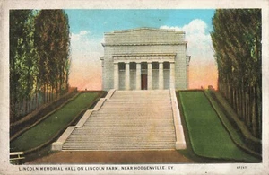 Postcard KY Hodgeville Kentucky Lincoln Farm Memorial Hall Columns Trees Sky A9 - Picture 1 of 2
