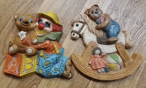 2 Teddy Bear Clown Wall Patchwork Decor Designs by Foamcraft 1985 Colorful - Picture 1 of 4