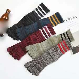 5 Paar Zehensocken Herren Baumwolle gestreift lange Fünf-Finger-Socken Fitnessstudio Sport Freizeit - Bild 1 von 12
