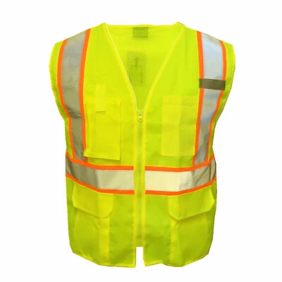 Hi Vis ANSI Class 2 Reflective Tape Safety Work Vest High Visibility w/ Pockets - Image 1 of 3