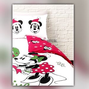 Disney Mickey-Minnie Mouse Wreath reversible Xmas Duvet cover Set Home Decor New
