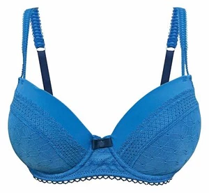 Ex M&S Lingerie Geo Mesh Underwired Soft Padded Balcony Bra In Blue Or Cream - Picture 1 of 14