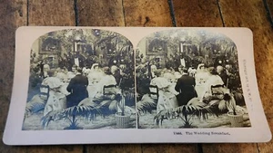 Antike 1897 Kilburn Stereoview Karte DAS HOCHZEITSFRÜHSTÜCK tolle 3D Ansicht - Bild 1 von 2