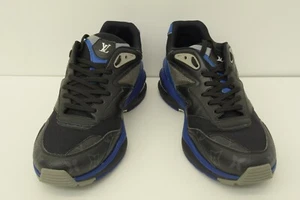 Authentic Louis Vuitton Trainer Black Blue Sneakers FD 0210 Shoes 7.5 LV Logo - Picture 1 of 15