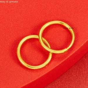 Pure 999 24K Yellow Gold Smooth Round Circle Hoop Earrings Women 1.22-1.4g - Picture 1 of 3