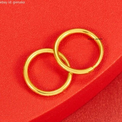Pure 999 24K Yellow Gold Smooth Round Circle Hoop Earrings Women 1.22-1.4g - Image 1 of 3