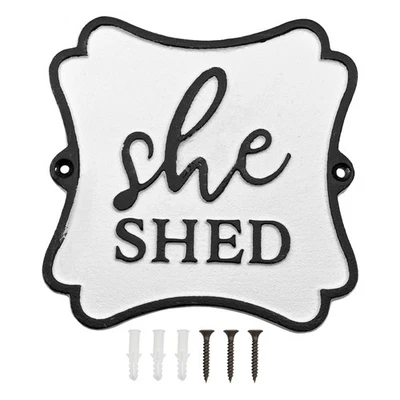 Rustic Cast Iron She Shed Sign, Black-and-White Decorative Style Plaque - Image 1 of 4