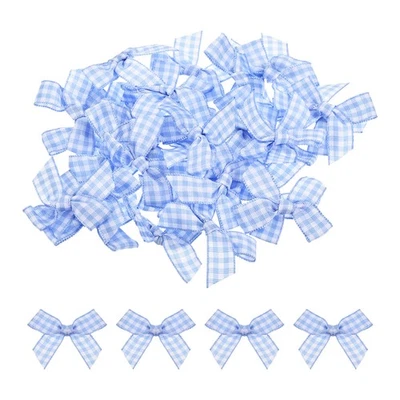 30Pcs мини имбирь лента бант 1,5» клетчатая ткань атласный светло-синий и белый - Изображение 1 из 4