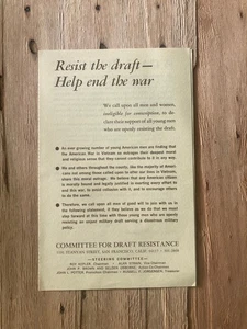 RESIST THE DRAFT/HELP END THE WAR brochure Committee For Draft Resistance 1967 - Picture 1 of 2